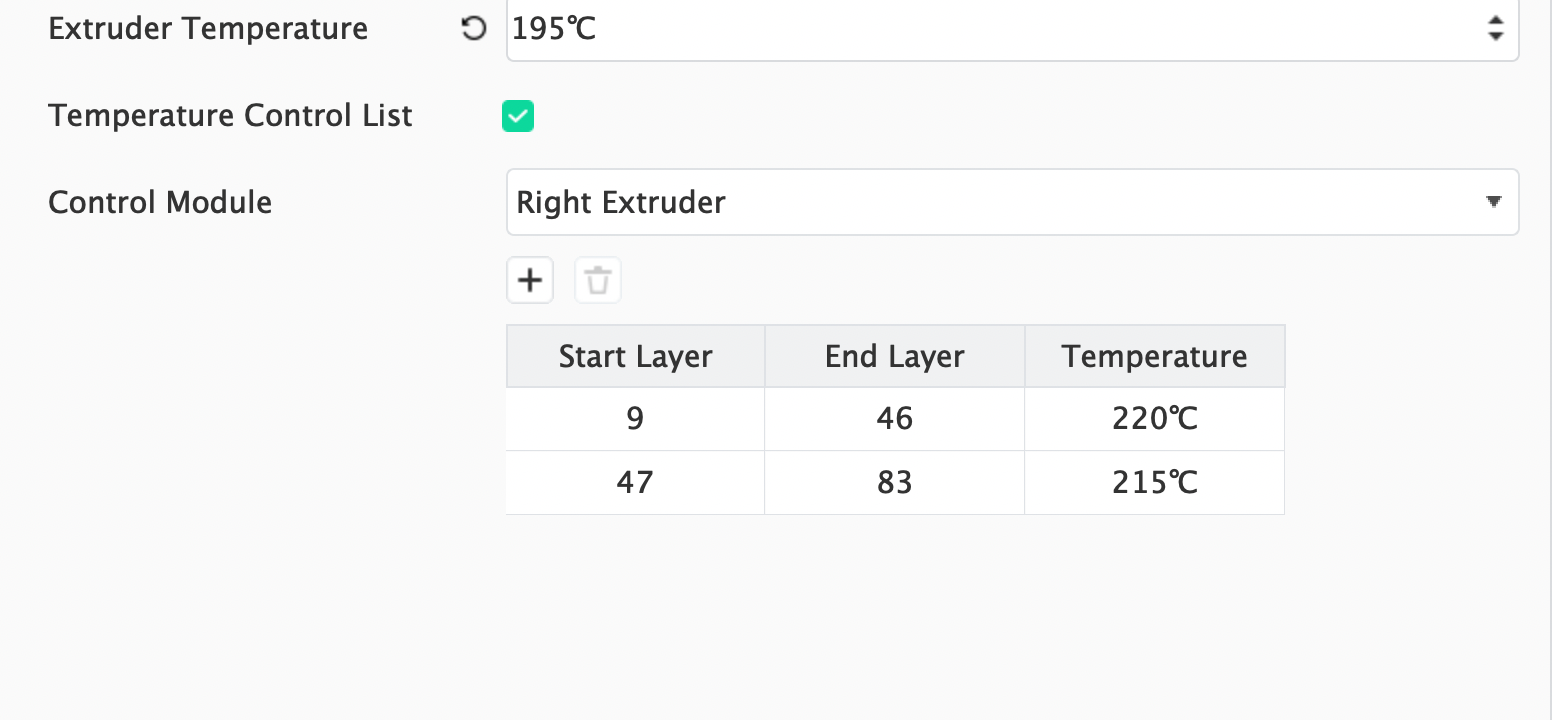 FlashPrint 5 temperature list settings